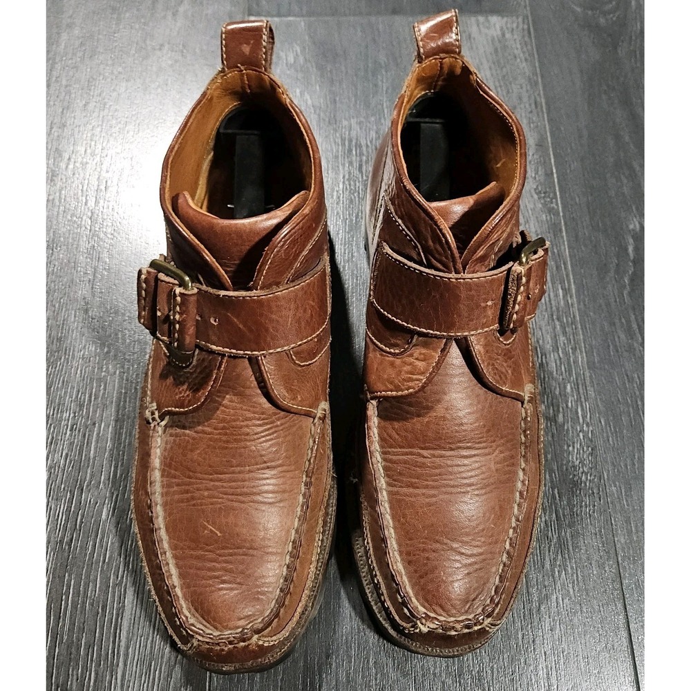 VTG Cole Haan Handsewn Leather Chukka Boots Men 8.5 Brown Buckle Strap‎ Preppy